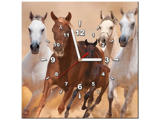 Obraz z zegarem, Konie w galopie, 1 element, 40x40 cm Oobrazy