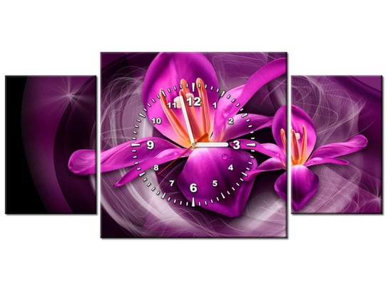 Obraz z zegarem, Kosmiczne kwiaty - Jakub Banaś, 3 elementy, 80x40 cm, różowy Oobrazy
