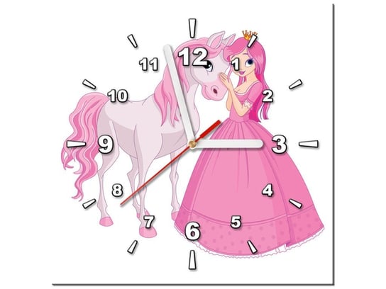 Obraz z zegarem, Księżniczka z różowym koniem, 1 element, 30x30 cm Oobrazy