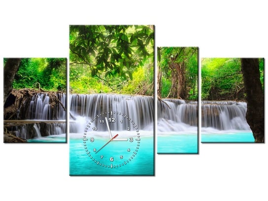 Obraz z zegarem, Lazurowy wodospad, 4 elementy, 120x70 cm Oobrazy