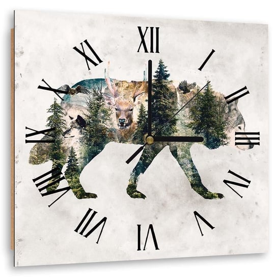 Obraz z zegarem, Leśne zwierzęta - Zegar kwadratowy - 60x60 Feeby