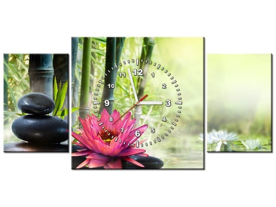 Obraz z zegarem, Lilie i bambusy, 3 elementy, 80x40 cm Oobrazy