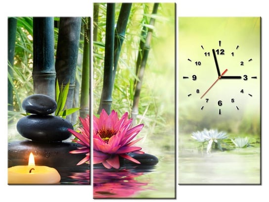 Obraz z zegarem, Lilie i bambusy, 3 elementy, 90x70 cm Oobrazy