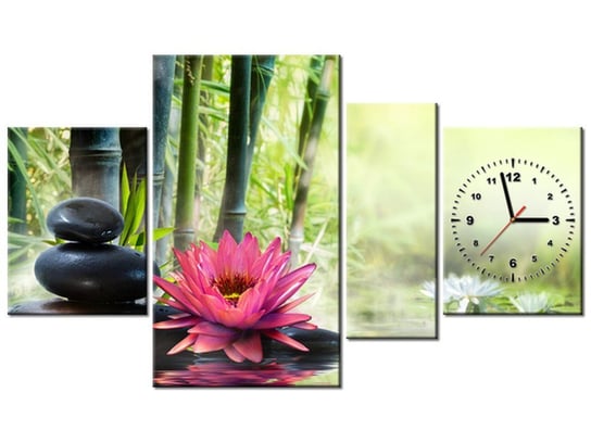 Obraz z zegarem, Lilie i bambusy, 4 elementy, 120x70 cm Oobrazy