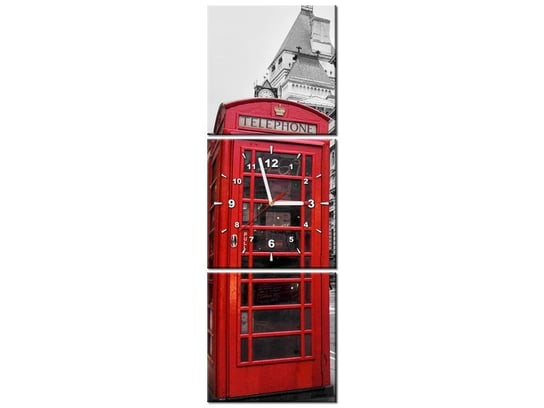 Obraz z zegarem, Londyn Budka Telefon UK, 3 elementy, 30x90 cm Oobrazy