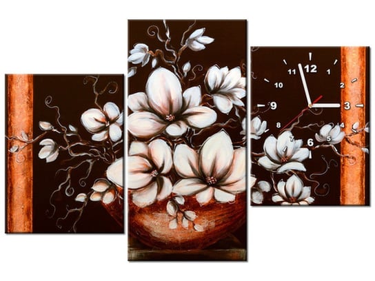 Obraz z zegarem, Magnolia III Waza, 3 elementy, 90x60 cm Oobrazy