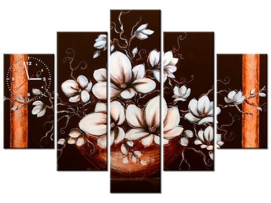 Obraz z zegarem, Magnolia III Waza, 5 elementów, 150x105 cm Oobrazy