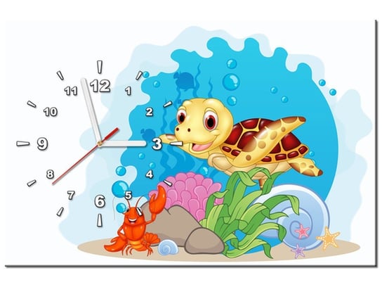 Obraz z zegarem, Mały żółwik, 1 element, 60x40 cm Oobrazy