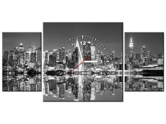 Obraz z zegarem, Manhattan nocą, 3 elementy, 80x40 cm Oobrazy