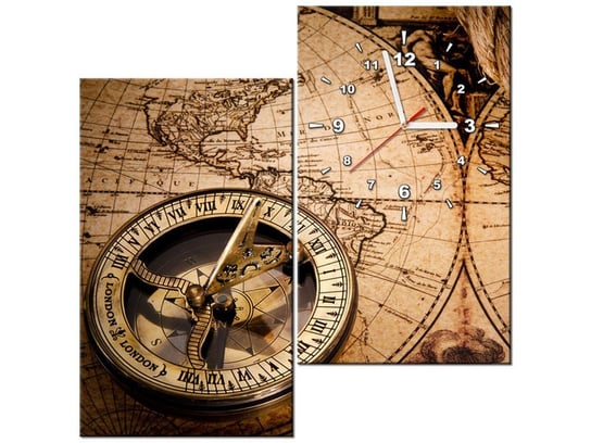 Obraz z zegarem, Mapa świata, 2 elementy, 60x60 cm Oobrazy