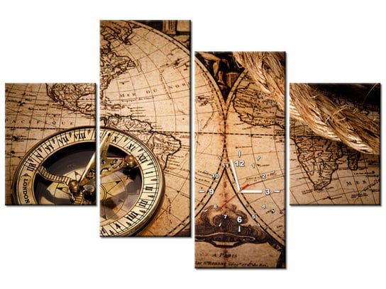 Obraz z zegarem, Mapa świata, 4 elementy, 120x80 cm Oobrazy