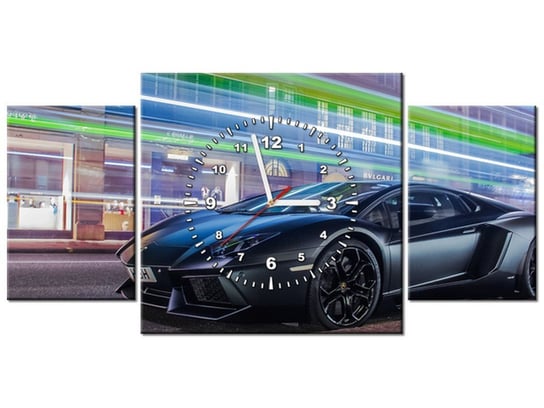 Obraz z zegarem, Matowo-czarny Aventador - Ben, 3 elementy, 80x40 cm Oobrazy