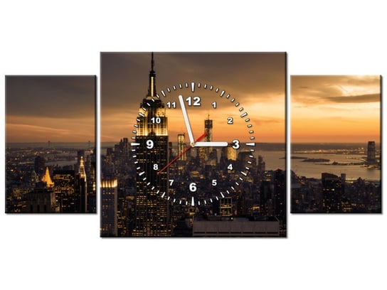 Obraz z zegarem, Miasto Nowy Jork o świcie, 3 elementy, 80x40 cm Oobrazy