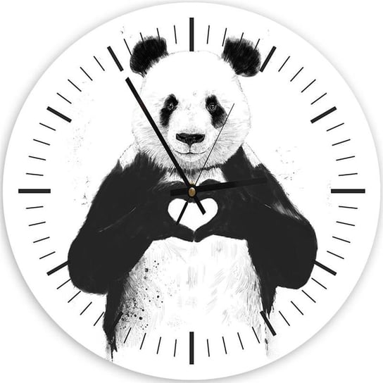Obraz z zegarem, Miś panda serce love - Zegar okrągły - 40x40 Feeby