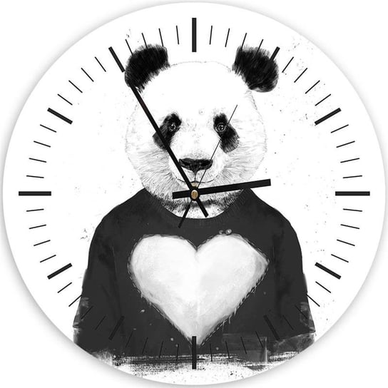 Obraz z zegarem, Miś panda z sercem na piersi - Zegar okrągły - 80x80 Feeby
