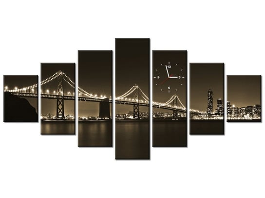 Obraz z zegarem, Most nocą - Tanel Teemusk, 7 elementów, 210x100 cm Oobrazy
