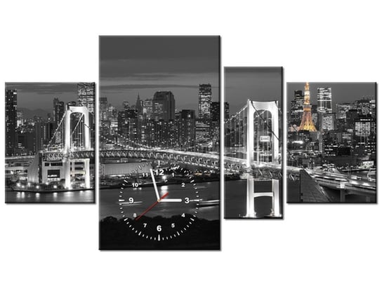 Obraz z zegarem, Most Tęczowy w Tokio, 4 elementy, 120x70 cm Oobrazy