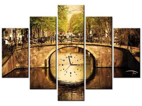 Obraz z zegarem, Most w Amsterdamie, 5 elementów, 150x105 cm Oobrazy