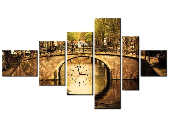 Obraz z zegarem, Most w Amsterdamie, 6 elementów, 180x100 cm Oobrazy