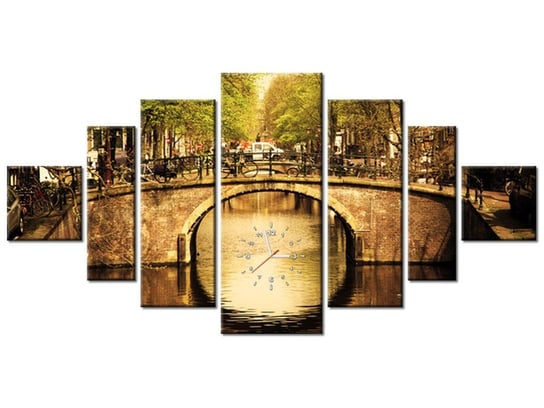 Obraz z zegarem, Most w Amsterdamie, 7 elementów, 200x100 cm Oobrazy