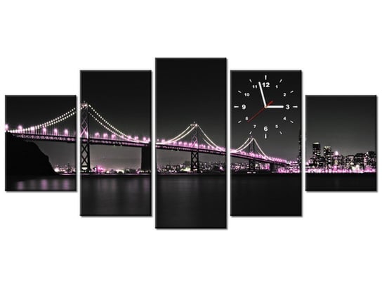 Obraz z zegarem, Most w San Francisco - Tanel Teemusk, 5 elementów, 150x70 cm Oobrazy