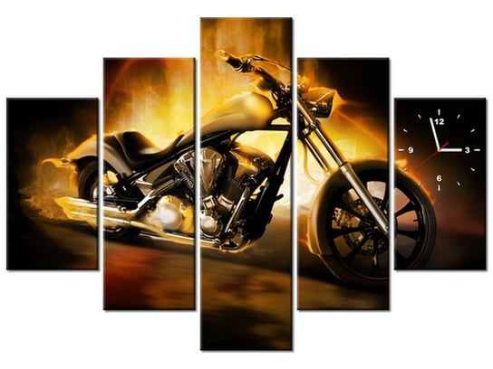 Obraz z zegarem, Motocykl w ogniu, 5 elementów, 150x105 cm Oobrazy