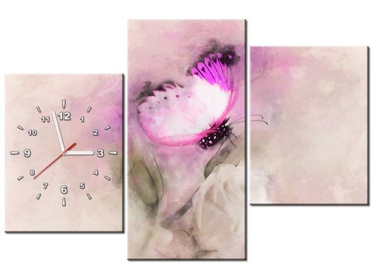 Obraz z zegarem, Motyl i róża, 3 elementy, 90x60 cm Oobrazy