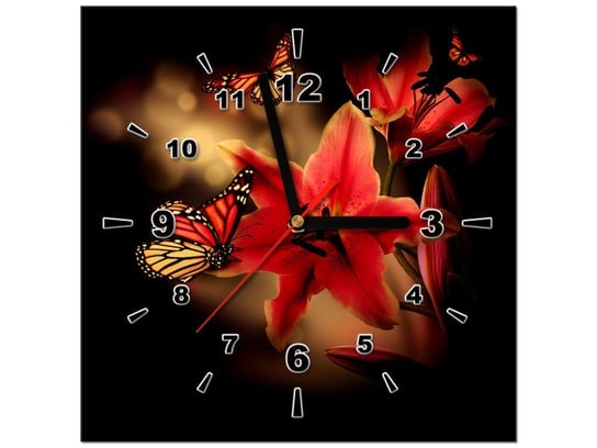 Obraz z zegarem, Motyle i lilia, 1 element, 30x30 cm Oobrazy