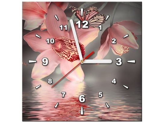 Obraz z zegarem, Motylek na storczyku, 1 element, 30x30 cm Oobrazy
