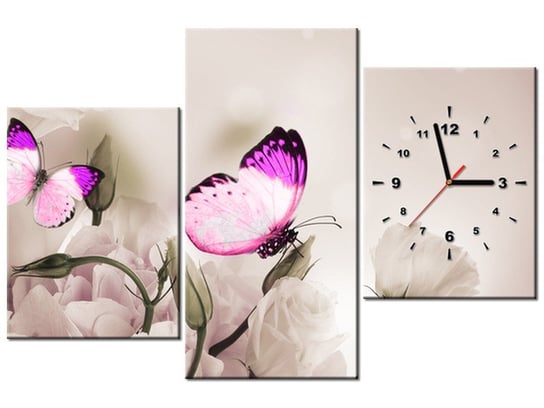 Obraz z zegarem, Motyli raj, 3 elementy, 90x60 cm Oobrazy