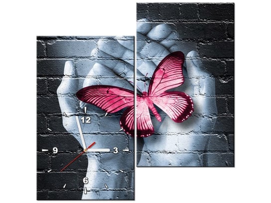 Obraz z zegarem, Motylowe graffiti, 2 elementy, 60x60 cm Oobrazy