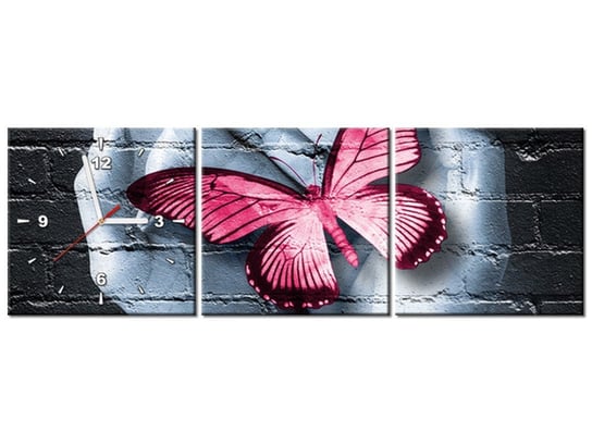 Obraz z zegarem, Motylowe graffiti, 3 elementy, 90x30 cm Oobrazy