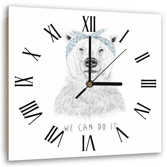 Obraz z zegarem, Motywujący niedźwiedź polarny "We can do it" - Zegar kwadratowy - 60x60 Feeby