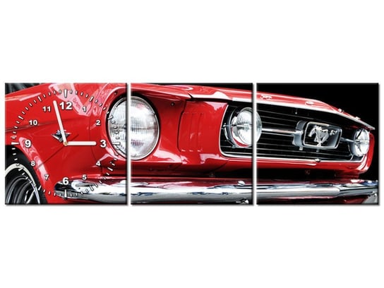 Obraz z zegarem, Mustang - Y, 3 elementy, 90x30 cm, czerwony Oobrazy