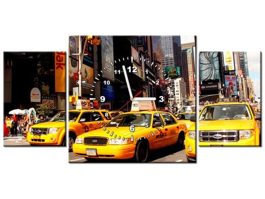 Obraz z zegarem, New York Taxi - Prayitno, 3 elementy, 80x40 cm Oobrazy