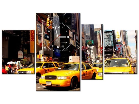 Obraz z zegarem, New York Taxi - Prayitno, 4 elementy, 120x70 cm Oobrazy