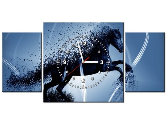 Obraz z zegarem, Niebieski koń fragmentaryzacja - Jakub Banaś, 3 elementy, 80x40 cm Oobrazy