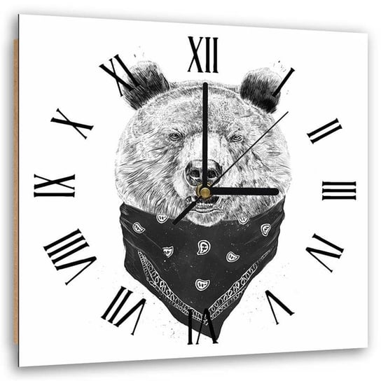 Obraz z zegarem, niedźwiedź buntownik w bandanie - Zegar kwadratowy - 40x40 Feeby