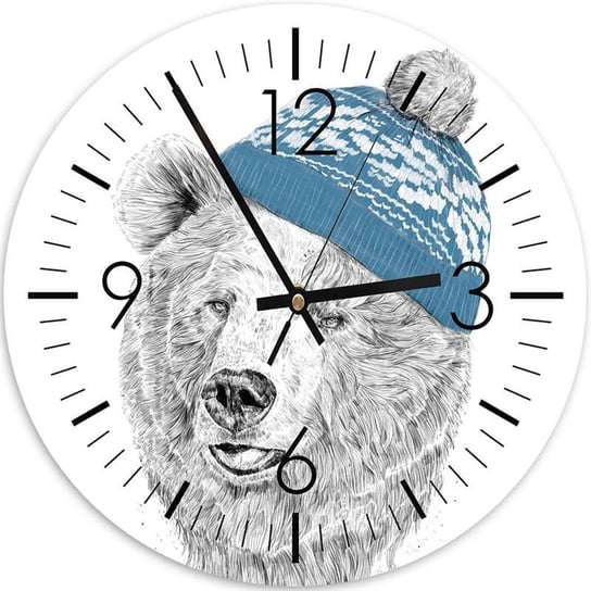 Obraz z zegarem, Niedźwiedź w niebieskiej czapce - 80x80 Feeby