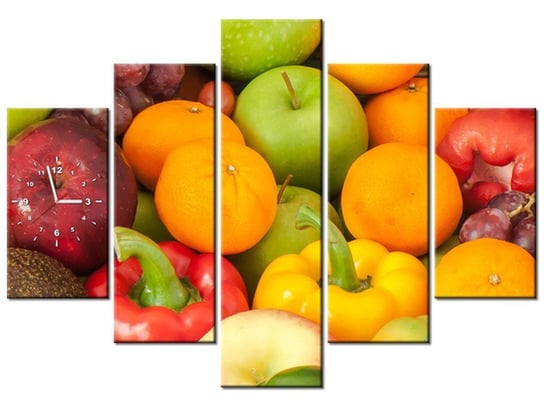 Obraz z zegarem, Owoce i warzywa, 5 elementów, 150x105 cm Oobrazy