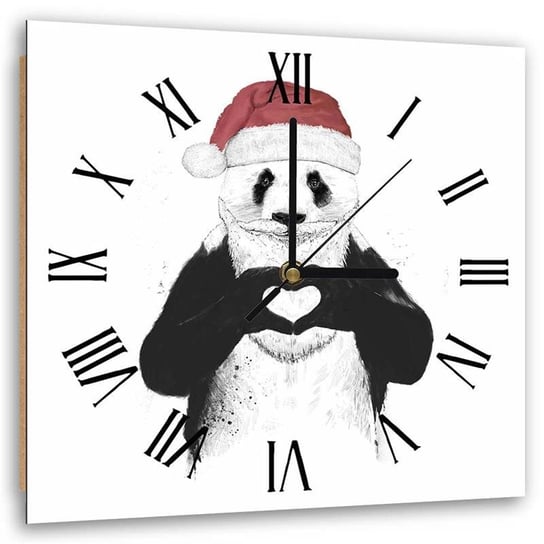 Obraz z zegarem, Panda i serce z łapek na Święta - Zegar kwadratowy - 60x60 Feeby