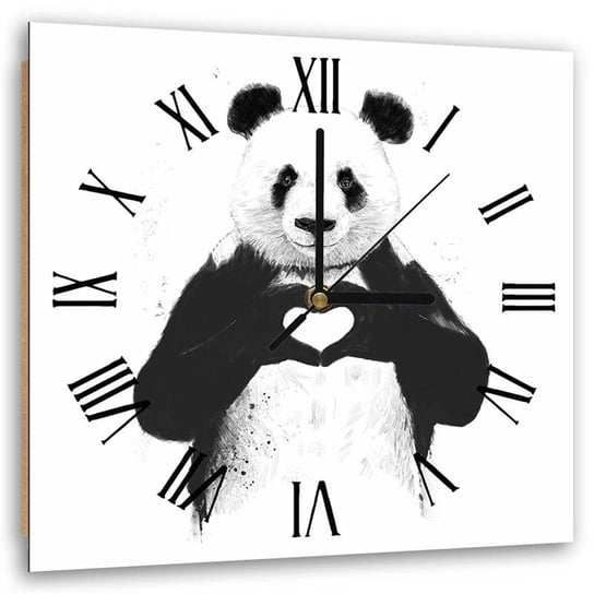 Obraz z zegarem, Panda i serce z łapek - Zegar kwadratowy - 40x40 Feeby