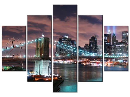 Obraz z zegarem, Panorama Manhattanu, 5 elementów, 150x105 cm Oobrazy