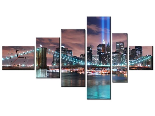 Obraz z zegarem, Panorama Manhattanu, 6 elementów, 180x100 cm Oobrazy