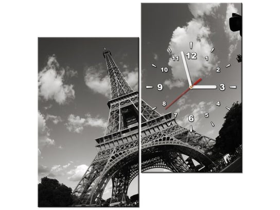 Obraz z zegarem, Paryż Wieża Eiffla, 2 elementy, 60x60 cm Oobrazy