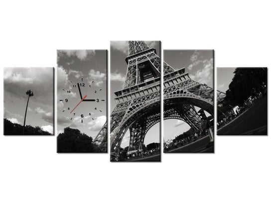 Obraz z zegarem, Paryż Wieża Eiffla, 5 elementów, 150x70 cm Oobrazy