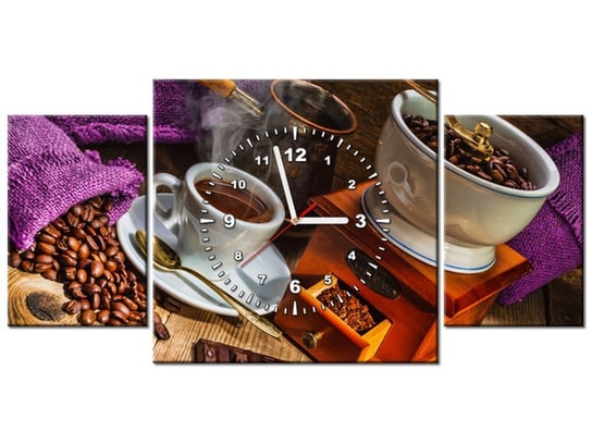 Obraz z zegarem, Pełne worki z kawą, 3 elementy, 80x40 cm Oobrazy