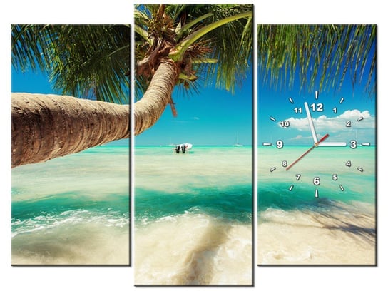 Obraz z zegarem, Piękna palma nad Morzem Karaibskim, 3 elementy, 90x70 cm Oobrazy