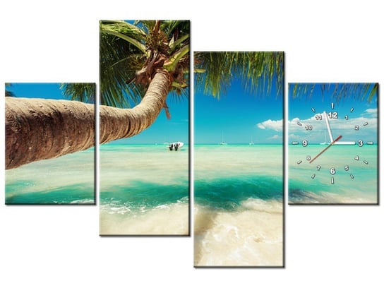 Obraz z zegarem, Piękna palma nad Morzem Karaibskim, 4 elementy, 120x80 cm Oobrazy