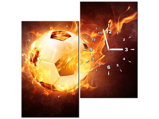 Obraz z zegarem, Piłka w ogniu, 2 elementy, 60x60 cm Oobrazy